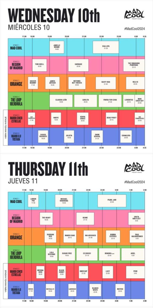 Horarios Oficiales de Mad Cool Festival 2024