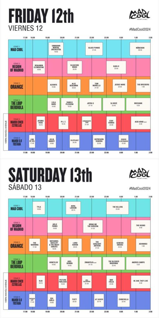 Horarios Oficiales de Mad Cool Festival 2024