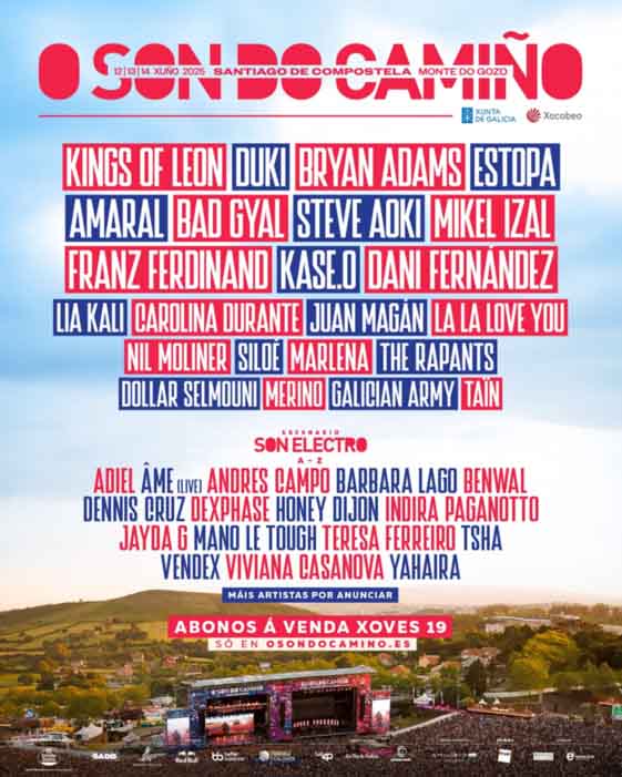 O Son Do Camiño 2025 desvela su cartel: Kings of Leon, Bryan Adams y Duki encabezan el festival